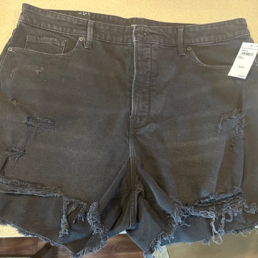Good American Distressed Black Jean Shorts